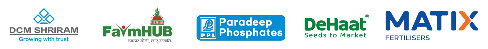 Client logos including DCM Shriram, FarmHub, Paradeep Phosphates, DeHaat and Matix