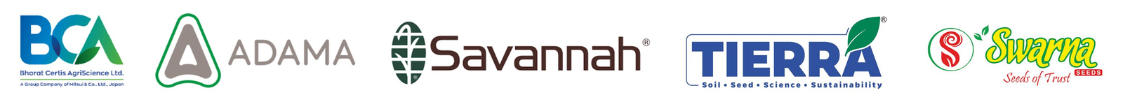 Client logos including Bharat Certis AgriScience, ADAMA, Savannah, Tierra and Swarna Seeds
